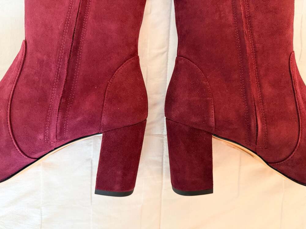 Stuart Weitzman Renegade 75 Cabernet Suede Block Heel Ankle Booties Size 8.5 - Picture 8 of 10